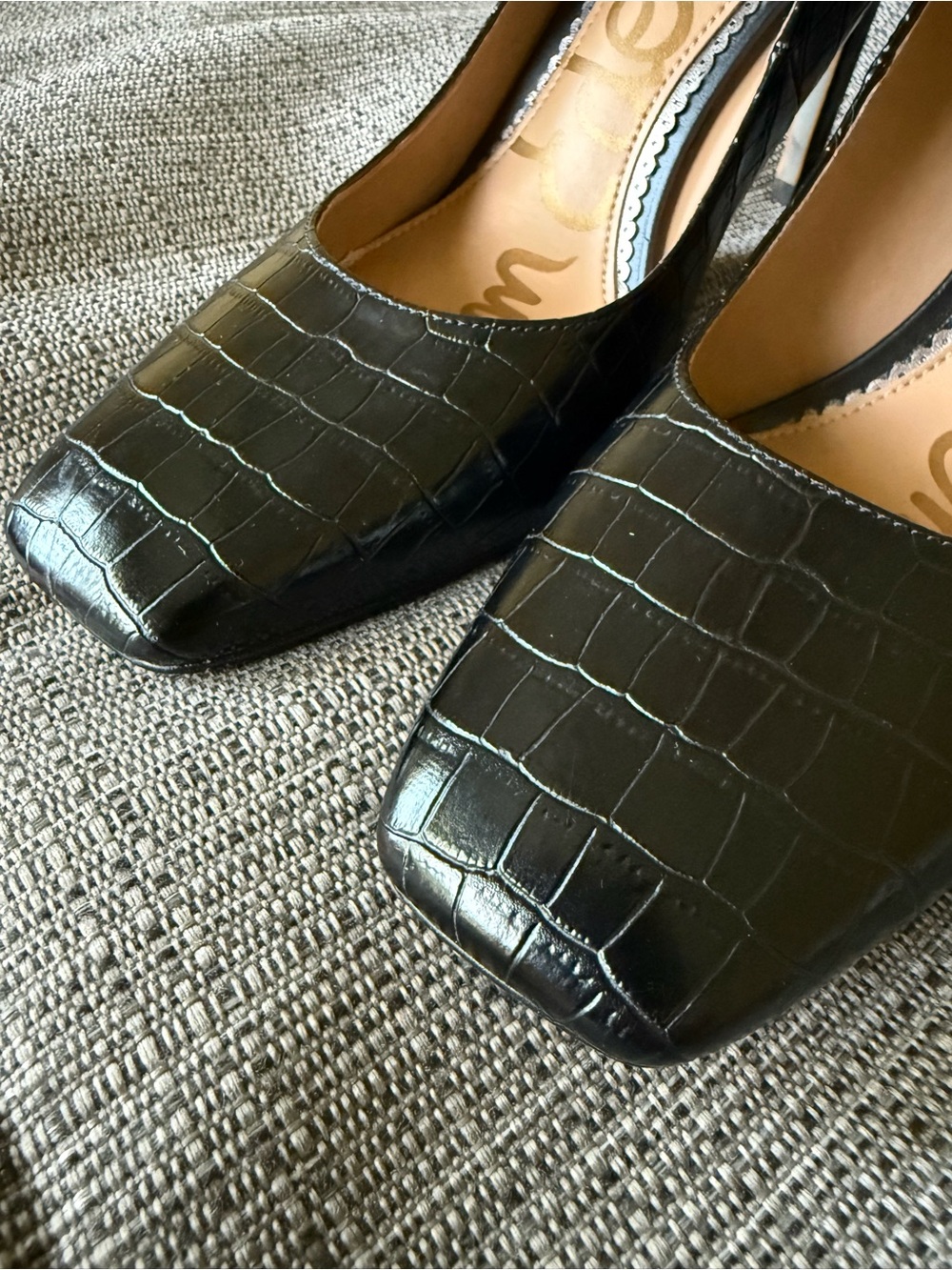 Sam Edelman Black Croc-Embossed Square Toe Pumps - Picture 5 of 8